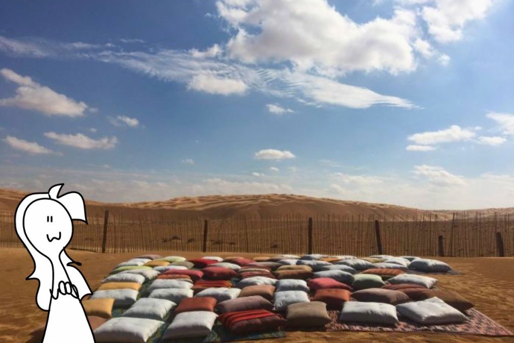 come organizzare un viaggio in oman - cuscini nel deserto wabi sand